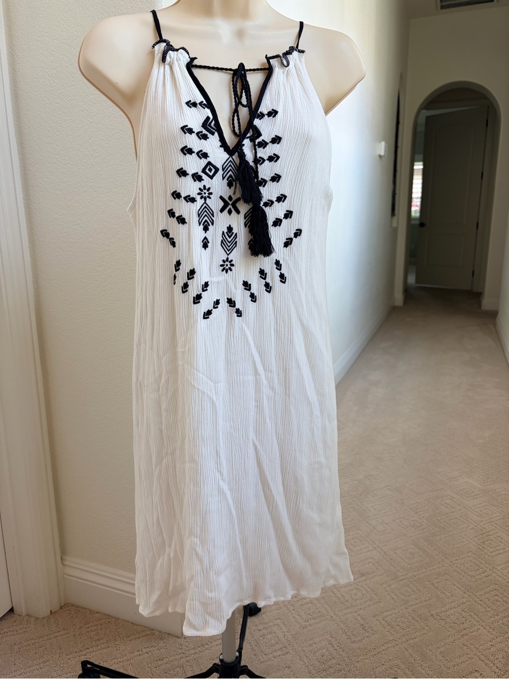 Speechless White Halter Dress with Black Embroidery